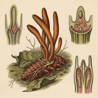 Botanical illustration of Cordyceps