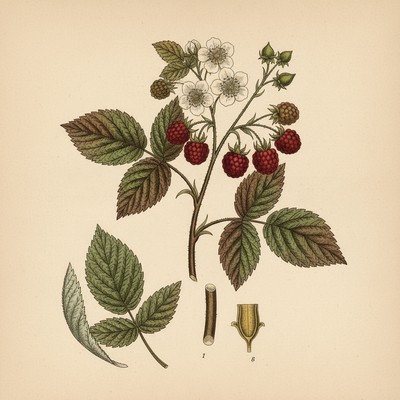 Botanical illustration of Red Raspberry Leaf