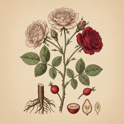 Botanical illustration of Rose