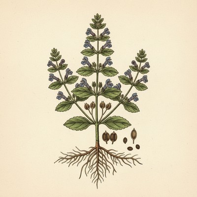 Botanical illustration of Skullcap