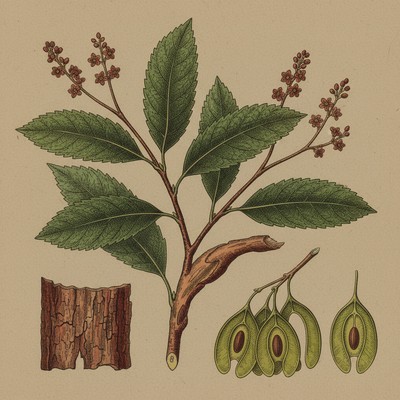 Botanical illustration of Slippery Elm